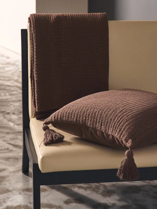 Плед, 130x170 см, с бахромой, хлопок/люрекс, коричневый, Клетка, Strike, image-6