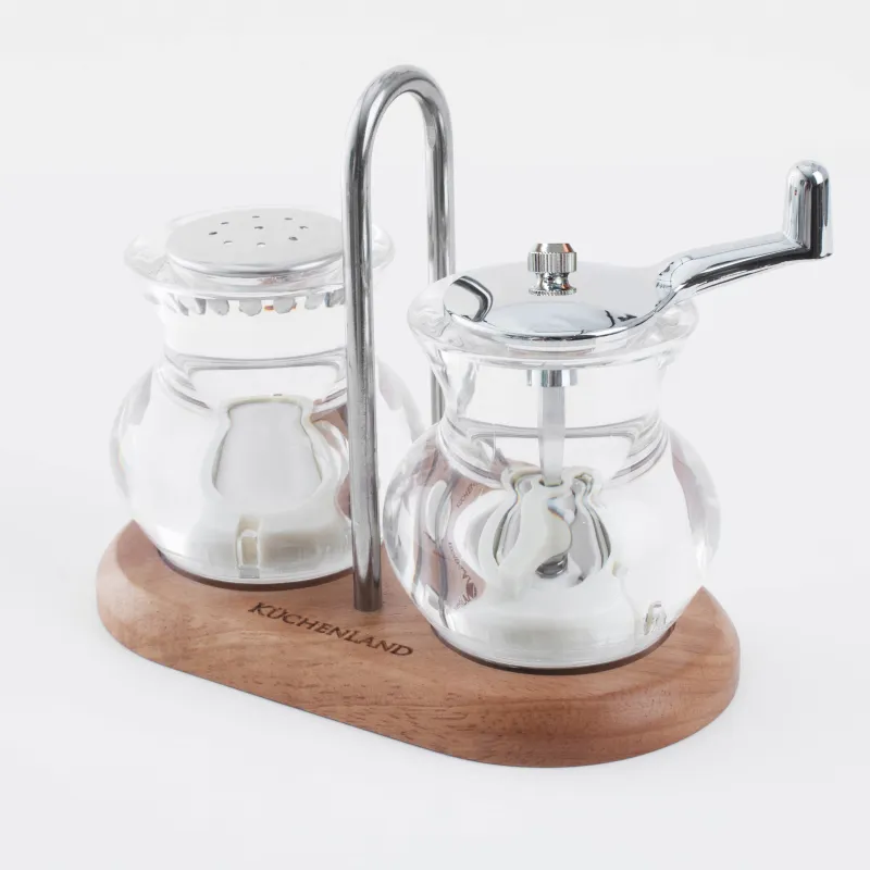 Набор для соли и перца, 13 см, с мельницей, на подставке, акрил/дерево, Spices, image-1