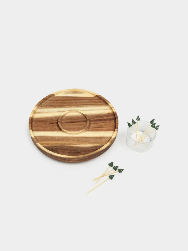 Блюдо для закусок, 28 см, с пиалой, вращающееся, со шпажками, дерево/стекло, Noble tree, image-2