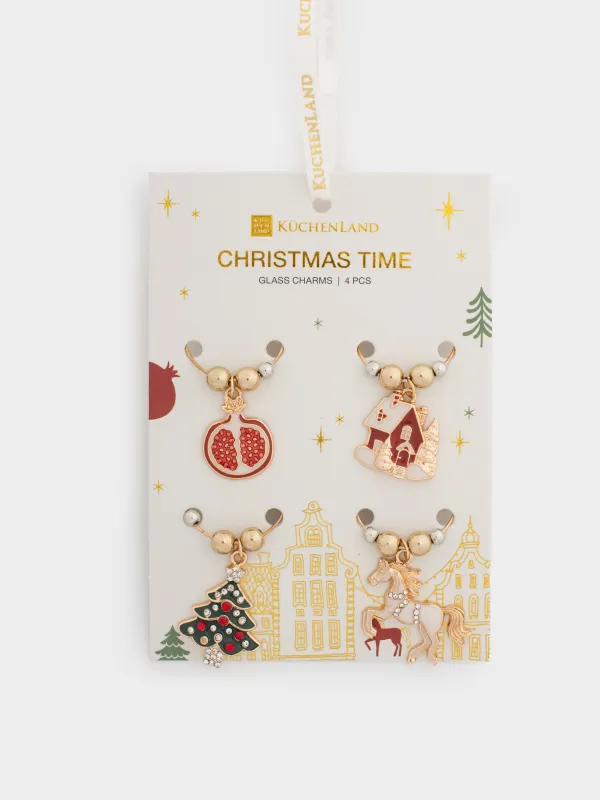 Подвеска для бокала, 4 шт, металл/бусины, золотистая, Новогодние атрибуты, Christmas time, image-5