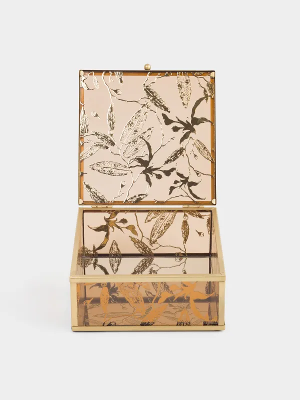 Шкатулка для украшений, 15х16 см, стекло/металл, золотистая, Листья, Collection, image-5