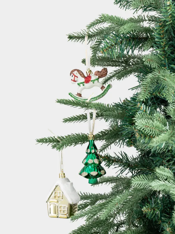 Набор елочных игрушек, 8 см, 3 шт, пластик, зеленый/красный, Новогодние атрибуты, Figure sparkle, image-5