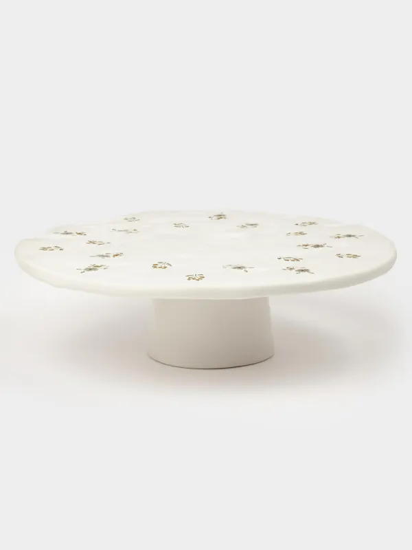 Блюдо на ножке, 24х7 см, керамика D, молочное, Винтажные цветы, La flore, image-0