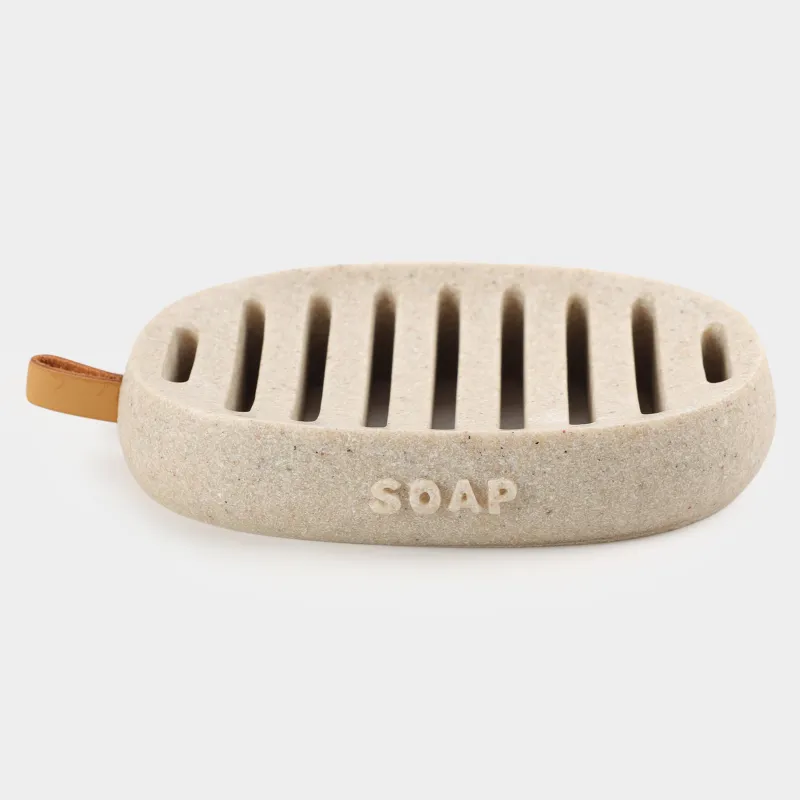 Мыльница, 13х9 см, полирезин, овальная, бежевая, в крапинку, Dune