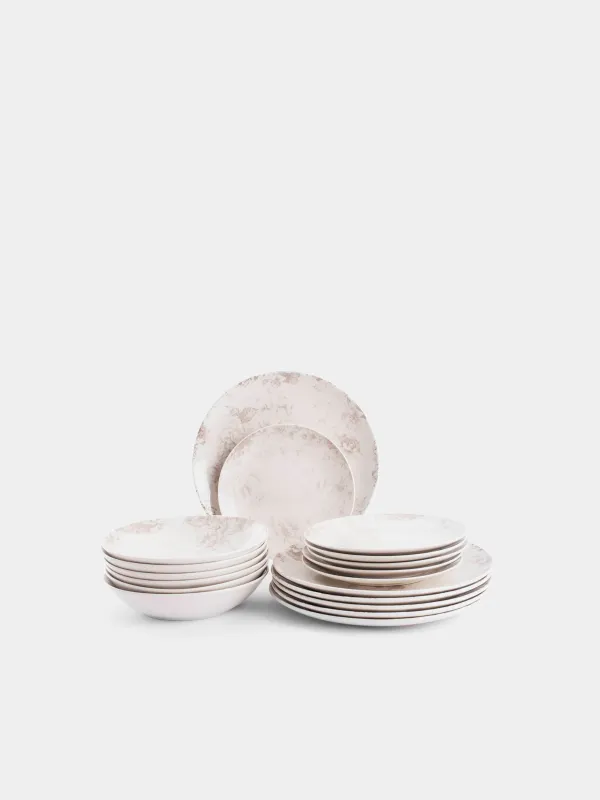 Сервиз обеденный, 6 перс, 18 пр, фарфор P, белый, Бежевые цветы, Maleo, image-0