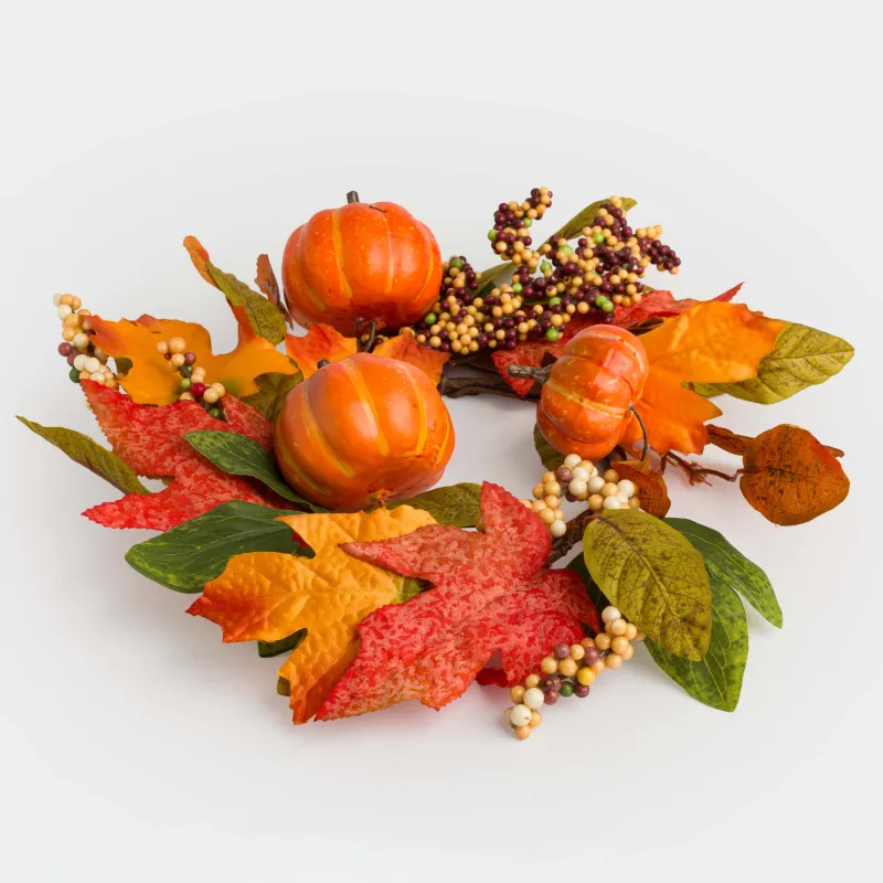 Венок декоративный, 40 см, пенопласт/полиэстер, Тыквы и осенние листья, Forest symphony decor, image-1