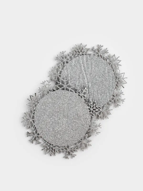 Подставка под кружку, 12 см, 2 шт, фигурная, фетр, серебристая, Снежинки, Felt mat, image-0
