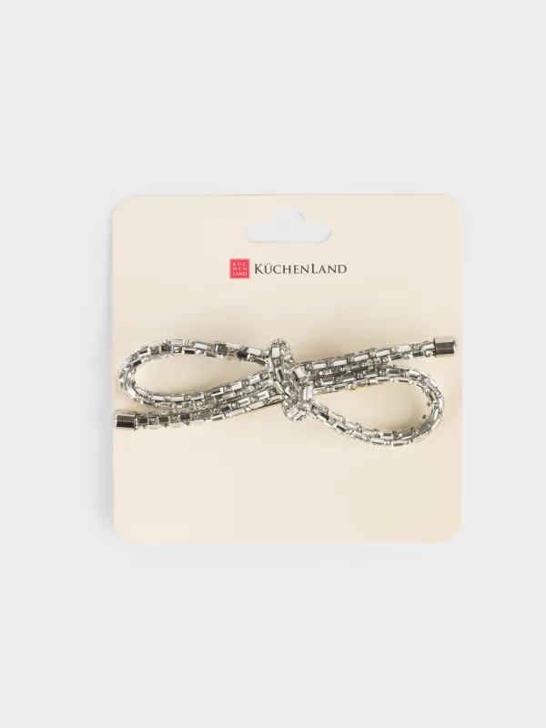 Заколка для волос, 12 см, стекло/металл, серебристая, Бант, Hair crystal, image-4