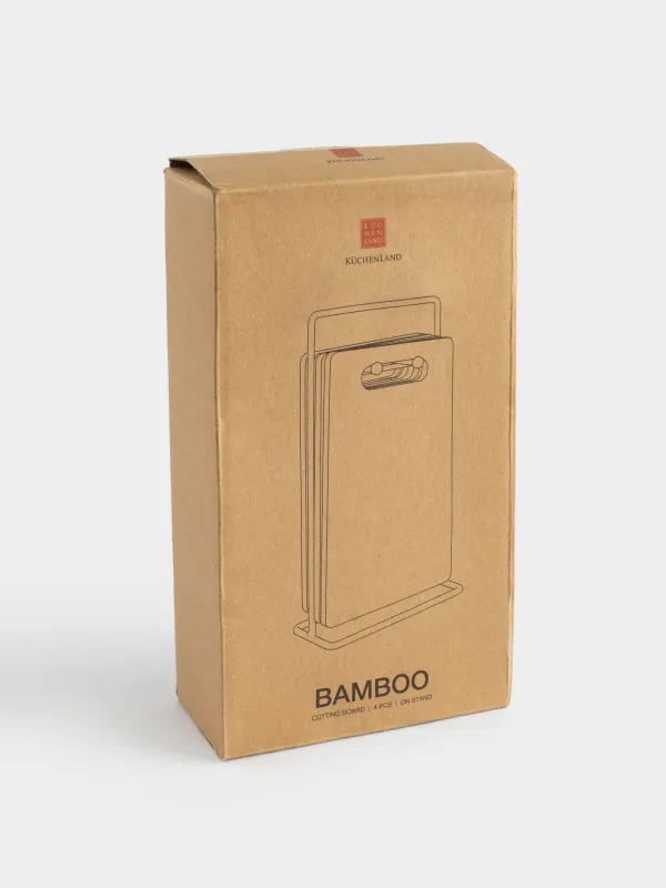 Доска разделочная, 22x14 см, 4 шт, на подставке, бамбук/сталь, прямоугольная, Bamboo, image-8