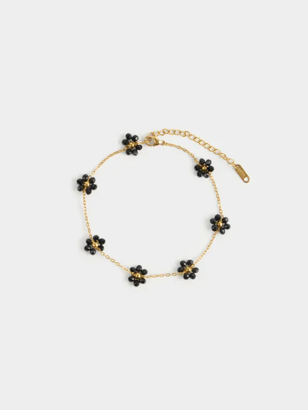 Браслет на ногу, 30 см, металл/стекло, черный, Цветы, Jewelry flower, image-1