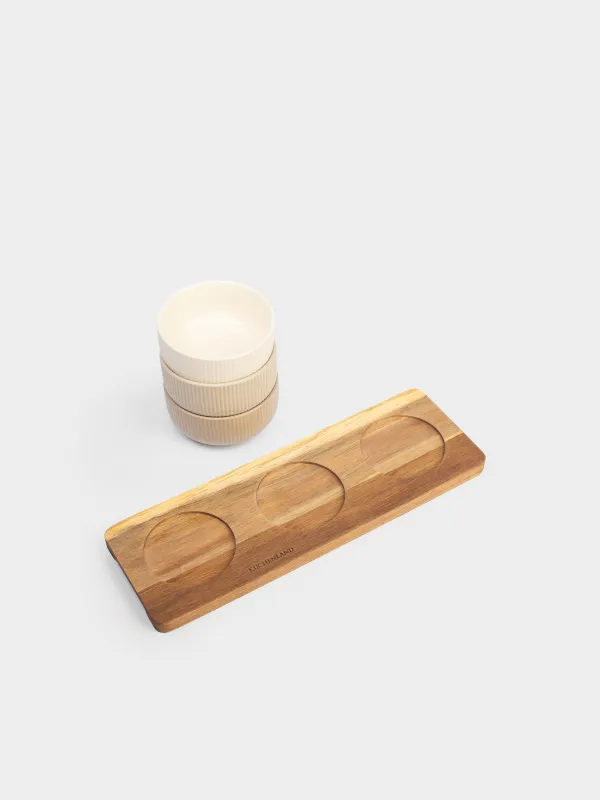 Набор для закусок, 3 пр, на подставке, керамика K/дерево, микс, Ребристые пиалы, Noble tree, image-6