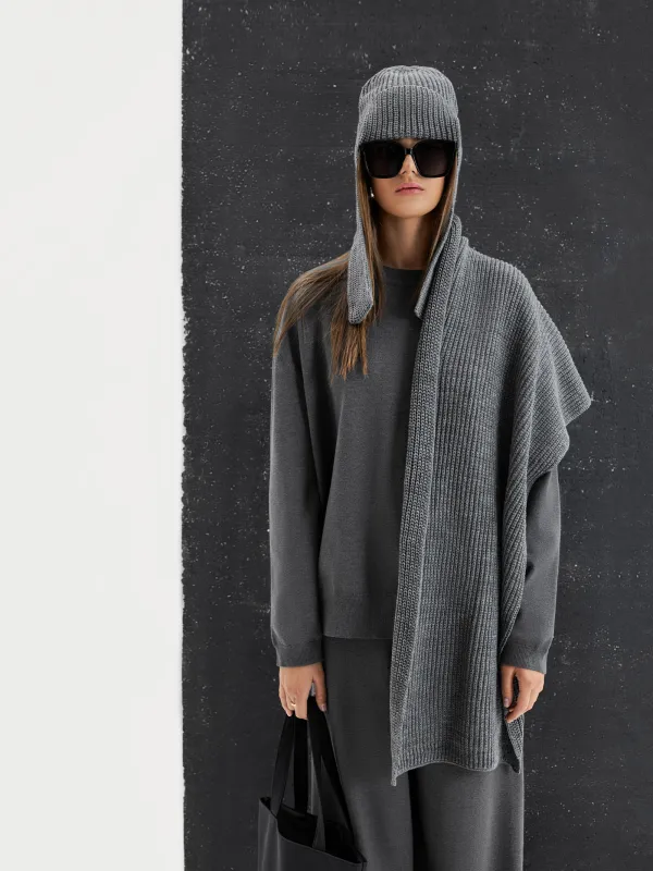 Шапка-ушанка женская, единый размер, акрил, серая, Knitting, image-3