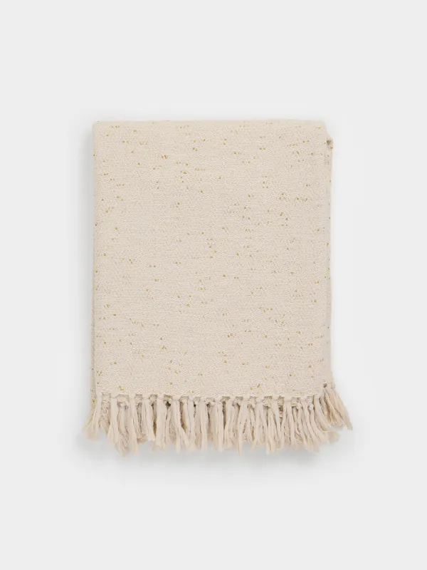 Плед, 130x170 см, с бахромой, хлопок/люрекс, бежевый, Зигзаги, Strike, image-0