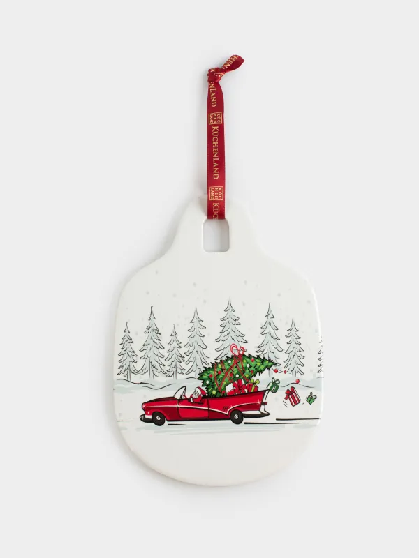 Подставка под горячее, 15x20 см, с ручкой, керамика/пробка, молочная, Красная машина, Red car, image-0