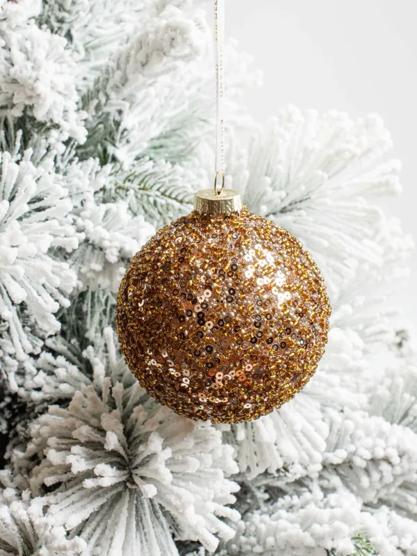 Игрушка елочная, 8 см, стекло/бисер, бронзовая, Шар усыпанный бисером, Ball beads, image-2