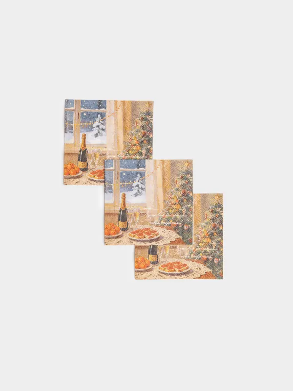 Салфетки бумажные, 21х21 см, 20 шт, Новогодняя ночь, Feast christmas, image-2