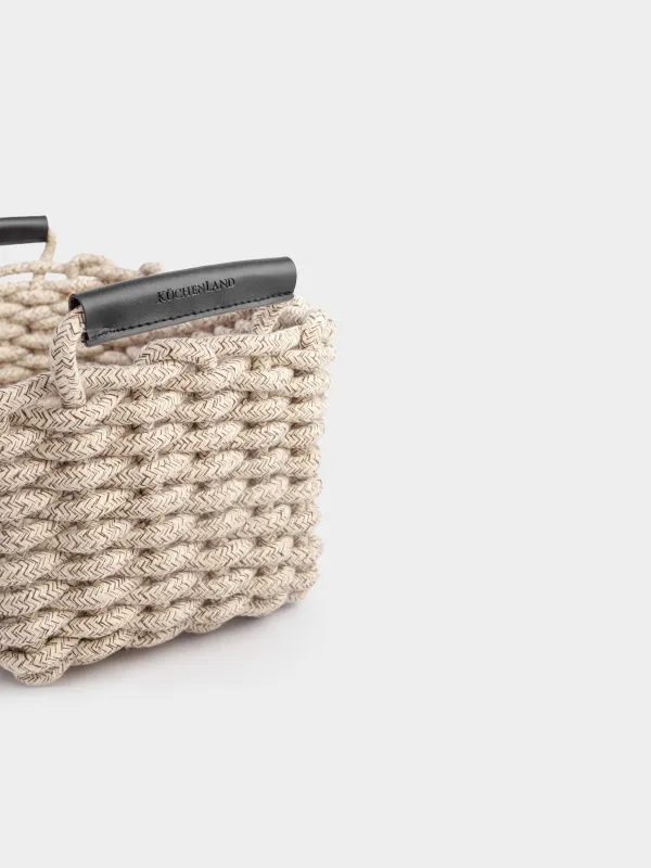 Корзина для хранения, 30х23х18 см, хлопок/полиэстер, прямоугольная, бежево-серая, Cozy striped, image-2