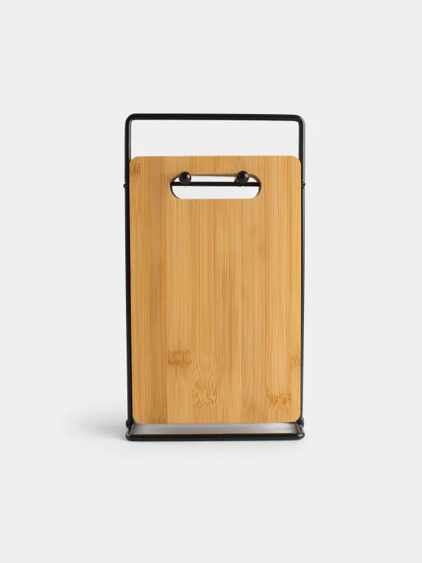 Доска разделочная, 22x14 см, 4 шт, на подставке, бамбук/сталь, прямоугольная, Bamboo, image-8