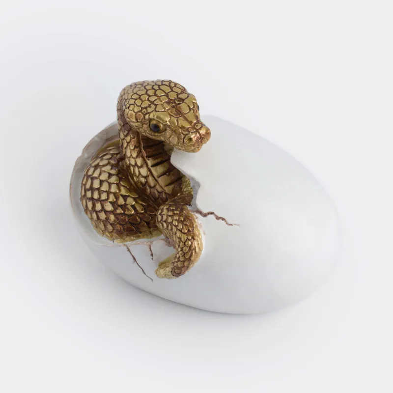 Статуэтка, 13 см, полирезин, молочно-золотистая, Змея, Snake gold, image-1