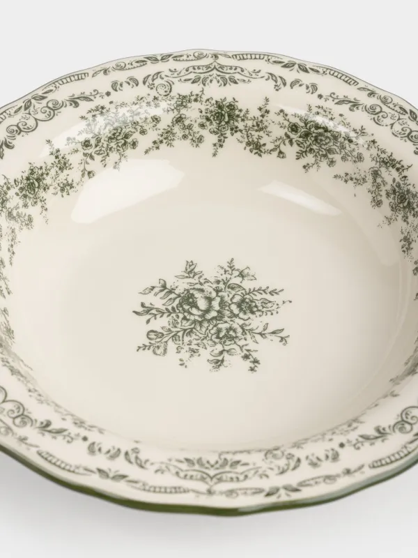 Тарелка суповая, 21x5 см, 460 мл, фарфор P, молочная, Зеленые цветы, Green lace, image-2