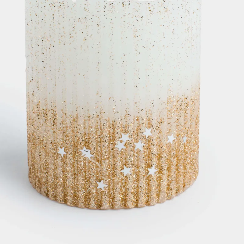 Свеча, 8 см, цилиндрическая, с блестками, Ribbed candle, image-1