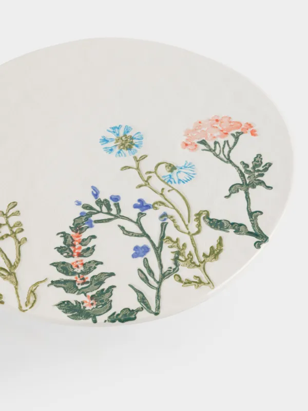 Блюдо на ножке, 26х10 см, Луговые цветы на кракелюре, Floral meadow, image-3