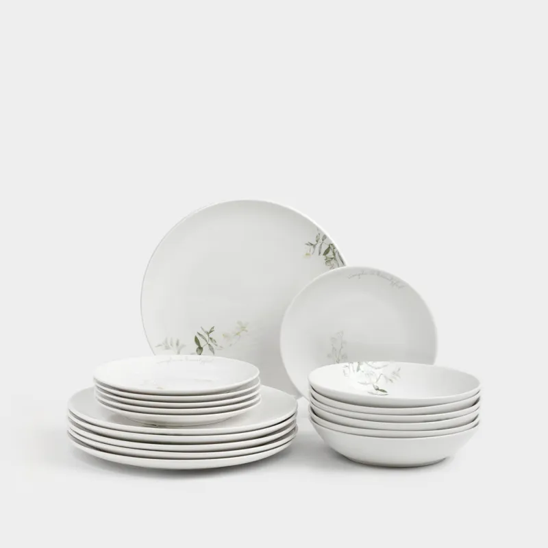 Сервиз обеденный, 6 перс, 18 пр, фарфор P, белый, Цветы и листья, Rareness flower