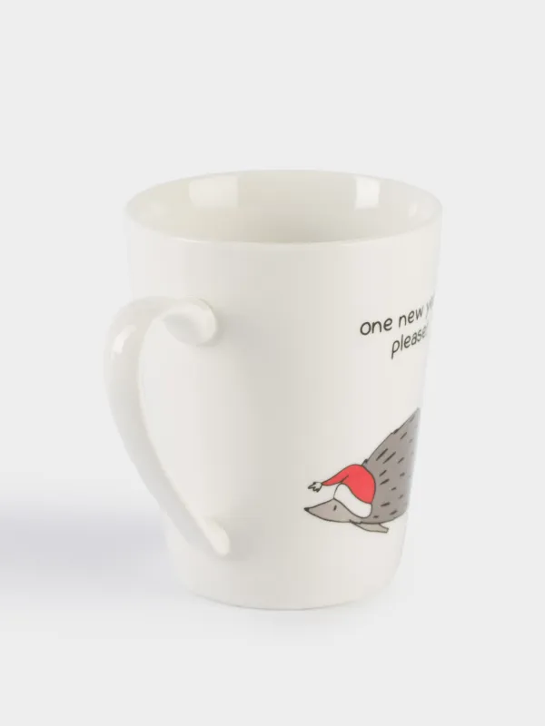 Кружка, 420 мл, фарфор N, белая, Еж в шапке, Hedgehog christmas, image-1