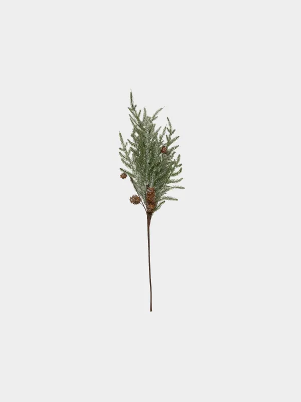 Ветка декоративная, 70 см, Заснеженная хвоя с шишками, Conifer decor, image-0