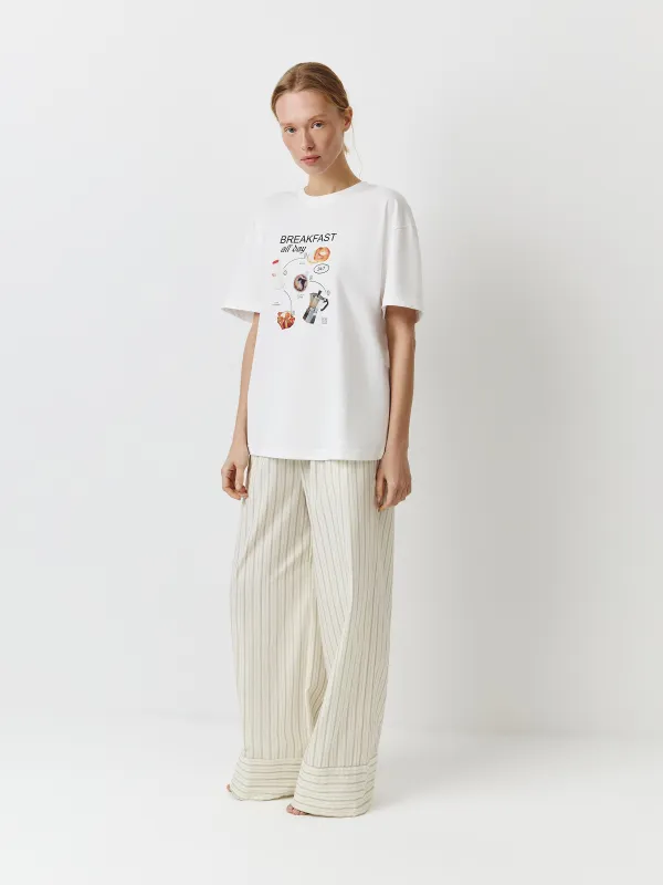 Брюки женские, домашние. р. S, хлопок, белые, Полоска, Alvida, image-2