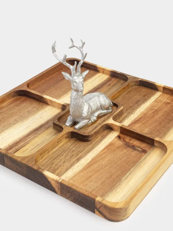 Менажница, с декором, 25х25 см, 4 отд, дерево/полирезин, Олень, Noble tree, image-3