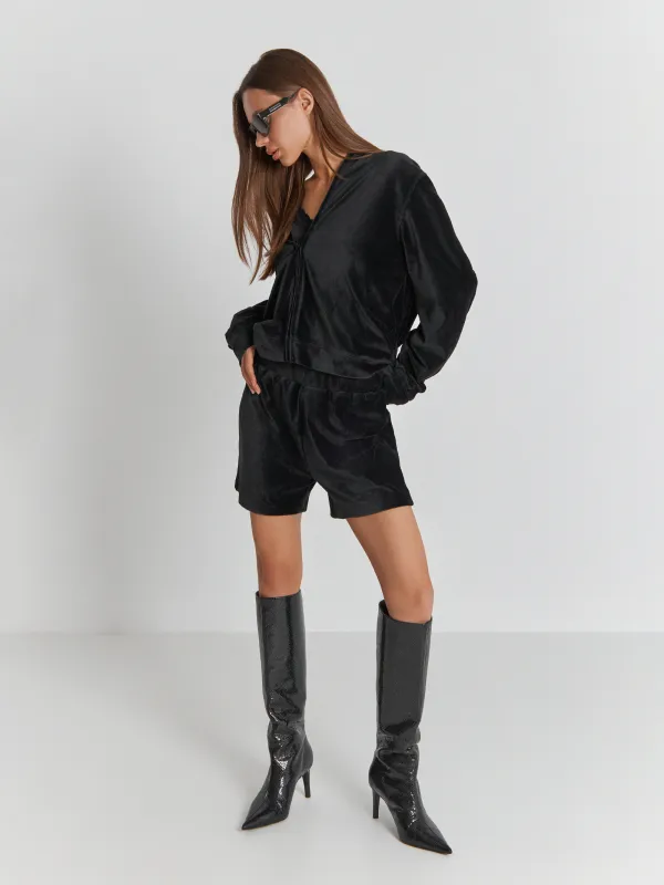 Шорты женские, домашние, велюр, черные, Mersela, image-0