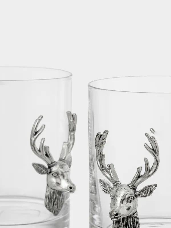 Стакан для виски, 10 см, 340 мл, 2 шт, стекло/металл, Серебристый олень, Lux elements, image-2