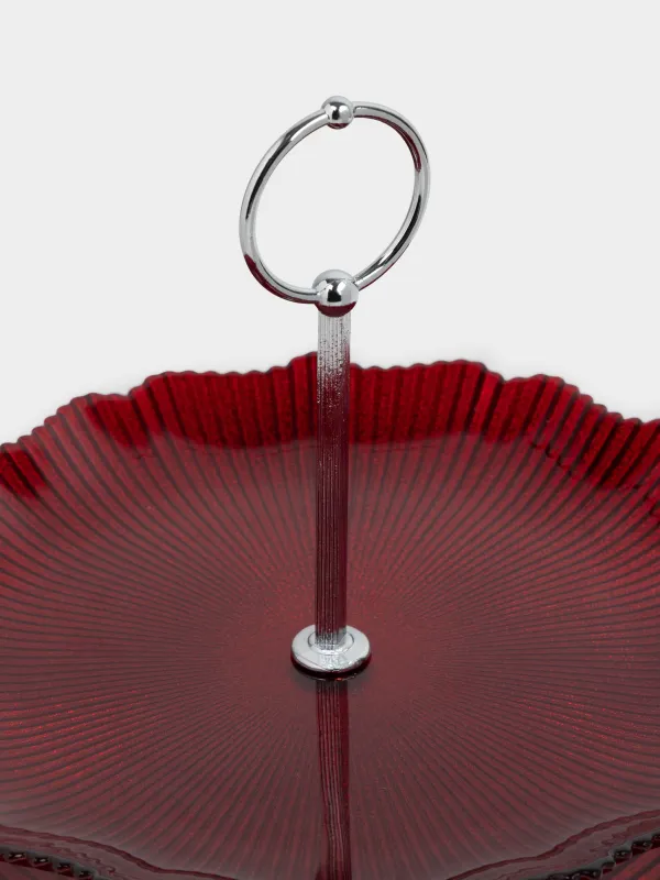 Подставка для пирожных, 21х28/26 см, 2 яруса, стекло Р/металл, красная, Ribby color, image-2