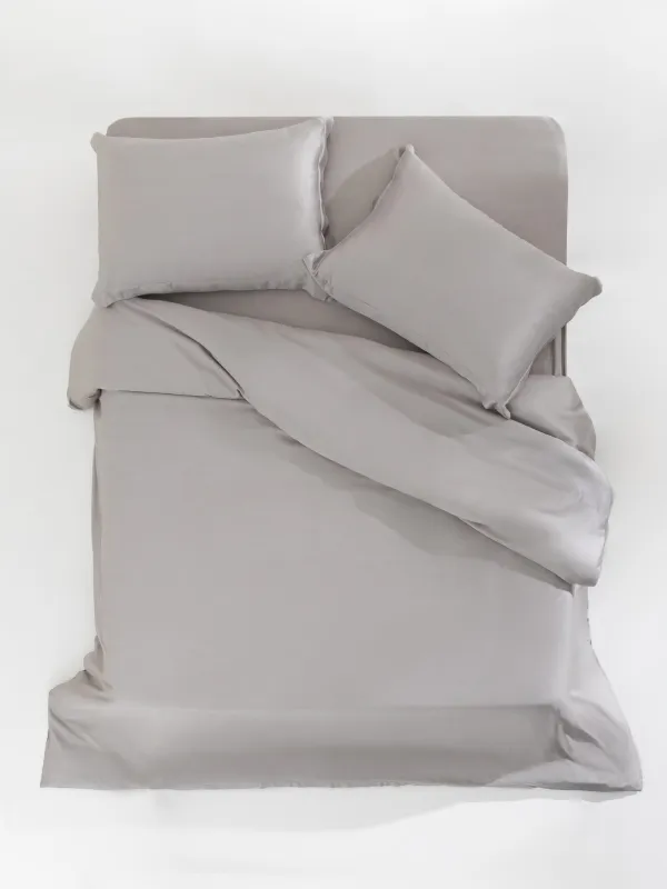 КПБ евро, с натяжной простыней, бамбук, платина, Pure bamboo, image-0