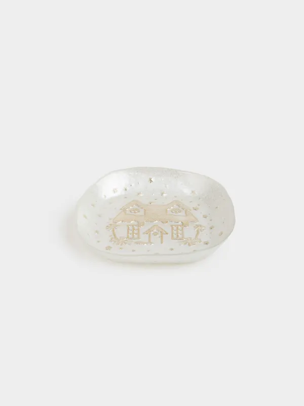 Блюдо, 15х15х3 см, стекло, шампань/молочное, Дом, Houses pattern, image-1