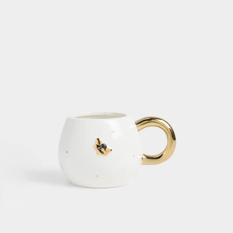 Кружка, 430 мл, фарфор P, молочно-золотистая, Пчела, Honey