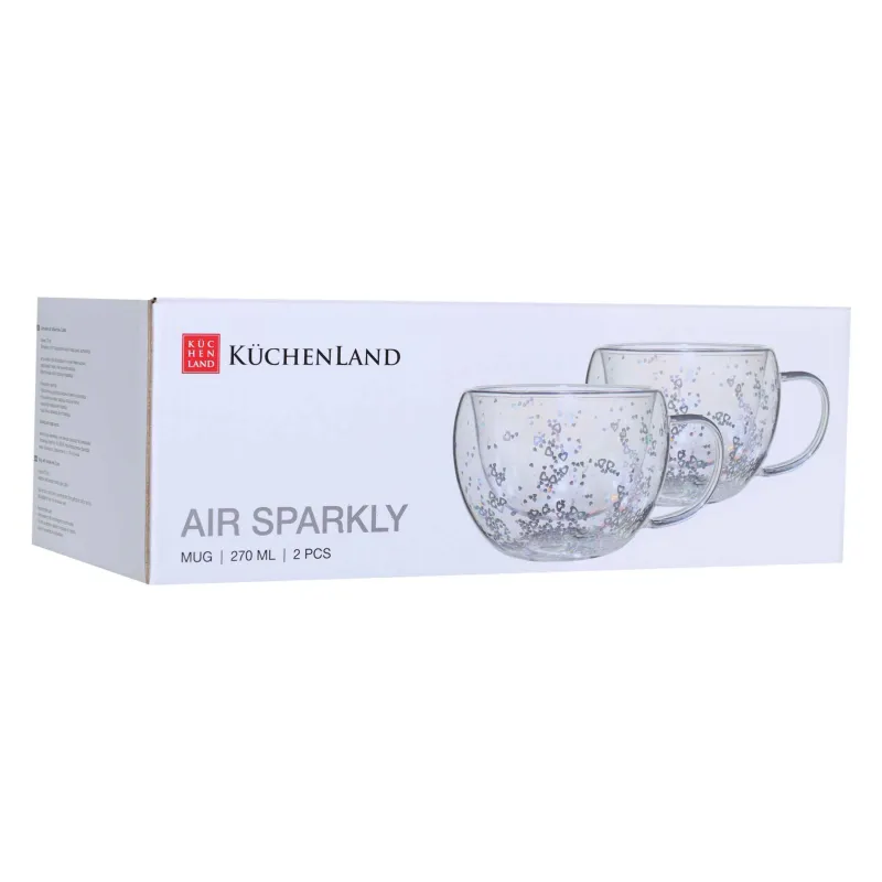 Кружка, 270 мл, 2 шт, стекло Б, перламутр, с серебристыми сердечками, Air sparkly, image-2