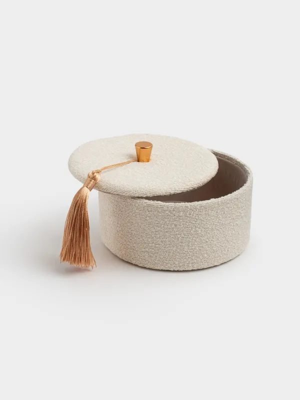 Шкатулка для украшений, 13 см, с кисточкой, букле/картон, бежевая, Boucle, image-1