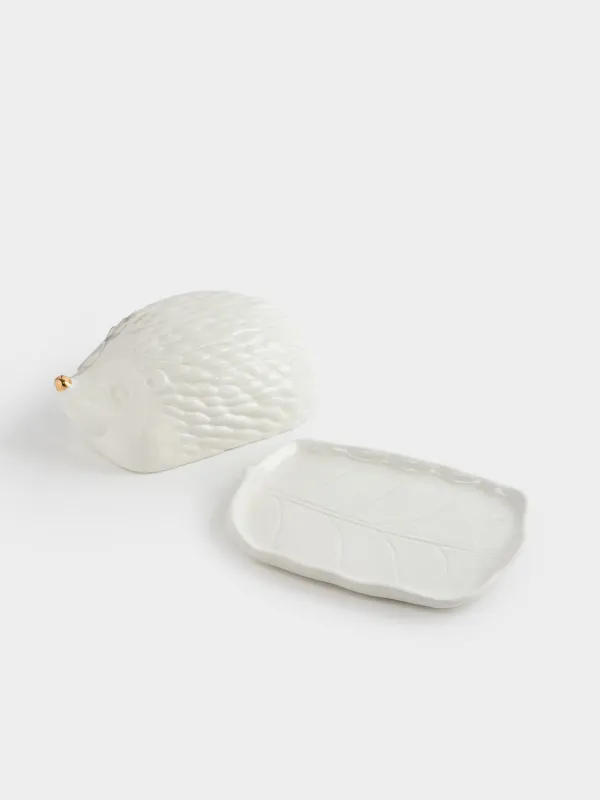 Масленка, 18 см, керамика, прямоугольная, молочно-золотистая, Еж, Golden glow, image-3