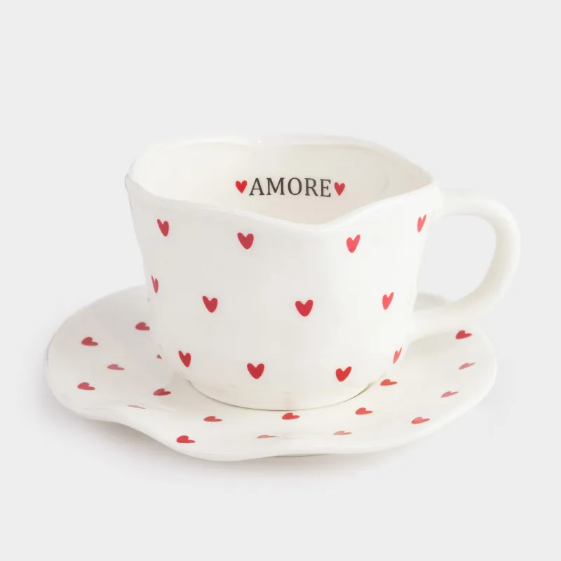 Пара чайная, 1 перс, 2 пр, 320 мл, фарфор P, молочная, Сердца, Crumple amour