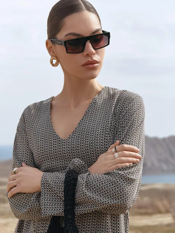 Кольцо, р. S-M, единый размер, металл/акрил, черно-бежевое, Jewelry , image-2