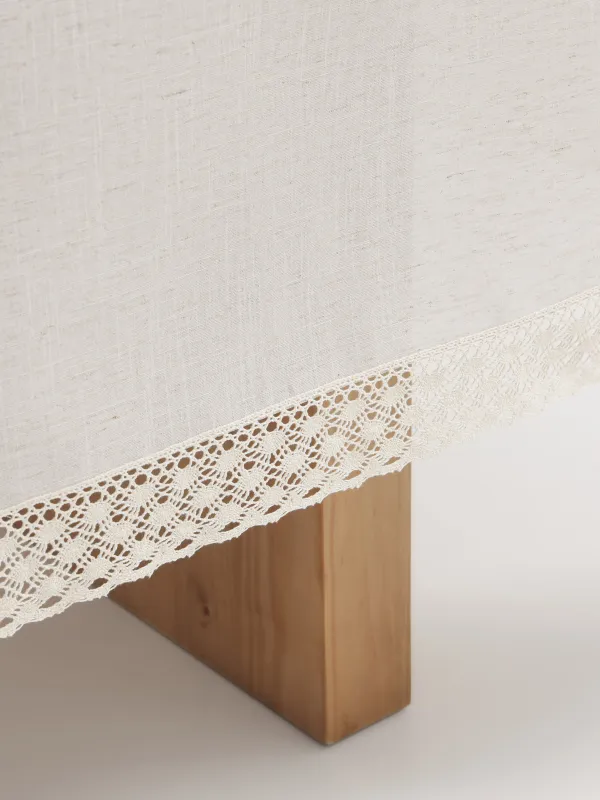 Скатерть, 170х250 см, с кружевом, полиэстер/лен/хлопок, бежевая, Natural framed, image-5