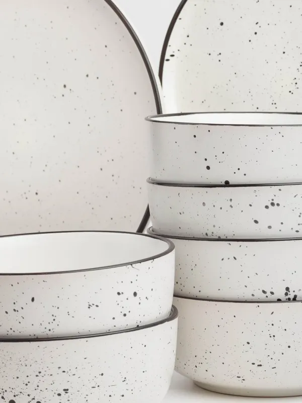 Сервиз обеденный, с черным кантом, белый, Speckled black, image-1