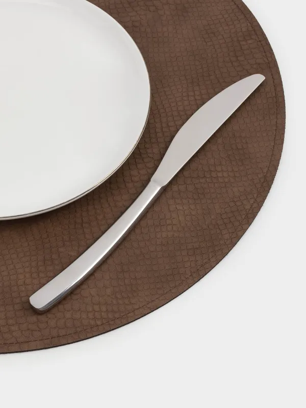 Салфетка под приборы, 38 см, двусторонняя, ПВХ, круглая, коричневая/хаки, Змеиная чешуя, Rock, image-5