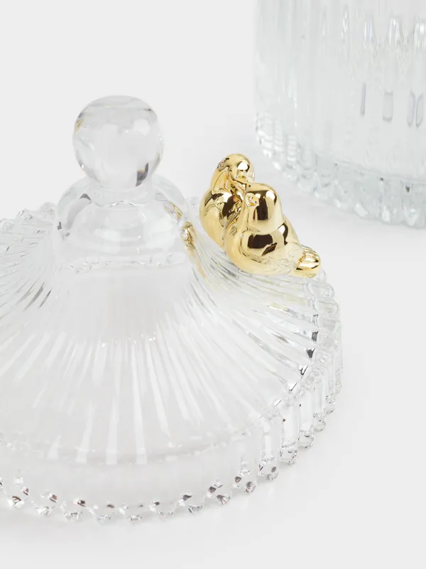 Емкость для хранения, 17х11 см, 500 мл, с крышкой, стекло Р/металл, Золотистые птицы, Selene, image-3