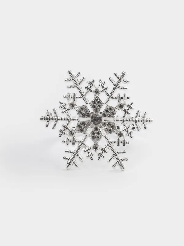 Кольцо для салфеток, 6 см, металл/стразы, серебристое, Снежинка, Snowfall, image-1