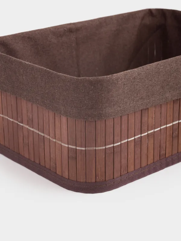 Корзина для хранения, 30x20х12 см, бамбук/хлопок, прямоугольная, коричневая, Stem, image-3