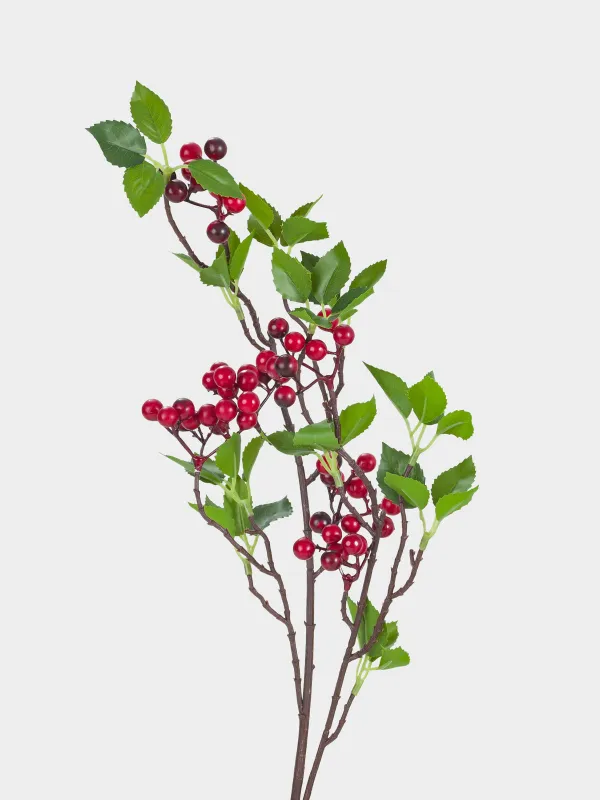 Ветка декоративная, 70 см, пенопласт/полиэстер, Красные ягоды, Red berry, image-1