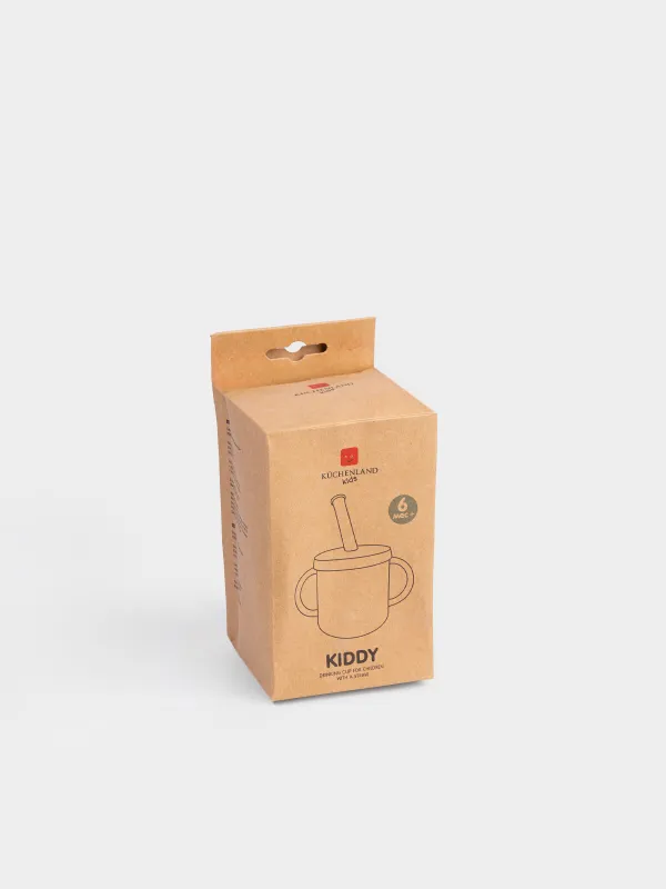 Поильник, детский, 150 мл, с ручками, с трубочкой, силикон, бежевый, Kiddy, image-4